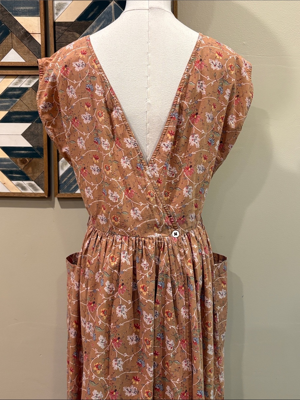 Vintage Ralph Lauren Blue Label 70s Floral Prairie V-Neck Open Back Dress 10 - Picture 8 of 14